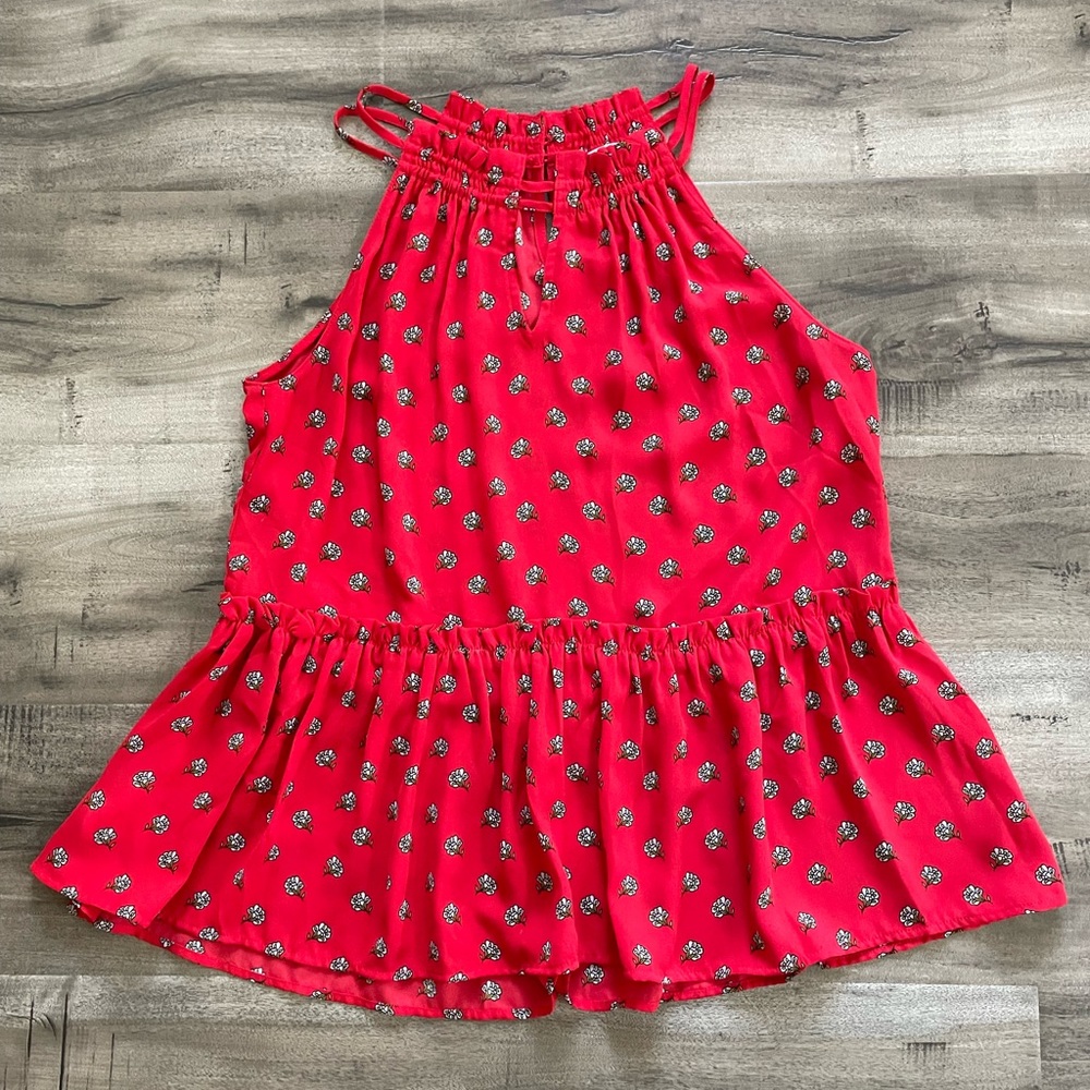 LOFT Red Floral Tank Top